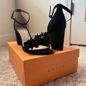 Unisa Black Floral Heeled Sandals
